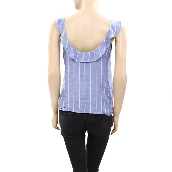 Sezane Manon Striped Blouse Tank Top Ruffle Buttondown Embroidered M-38 283123 - Picture 7 of 9